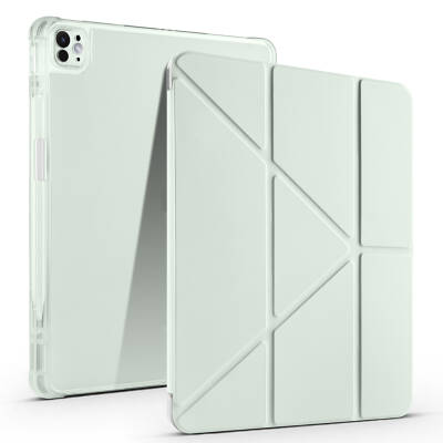 Apple iPad Pro 13 2025 M5 Kılıf Zore Tri Folding Kalem Bölmeli Standlı Kılıf Açık Yeşil
