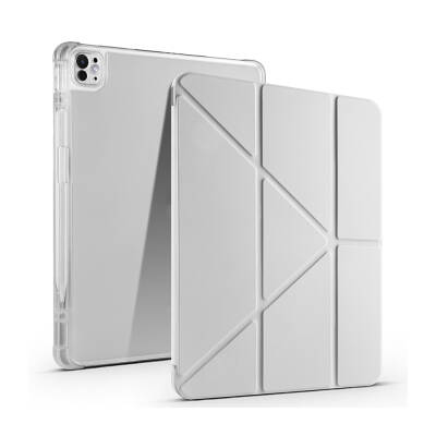 Apple iPad Pro 13 2025 M5 Kılıf Zore Tri Folding Kalem Bölmeli Standlı Kılıf Gri
