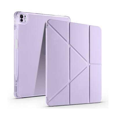 Apple iPad Pro 13 2025 M5 Kılıf Zore Tri Folding Kalem Bölmeli Standlı Kılıf Lila
