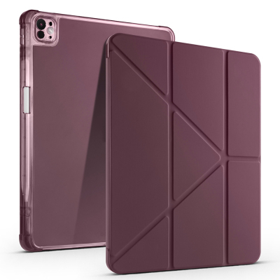Apple iPad Pro 13 2025 M5 Kılıf Zore Tri Folding Kalem Bölmeli Standlı Kılıf Mürdüm