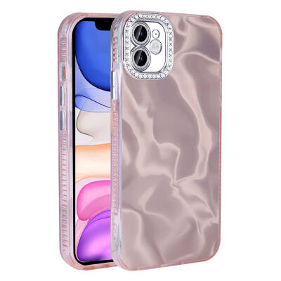 Apple iPhone 11 Case Airbag Shiny Stone Detail Design Zore Esila Cover Pink