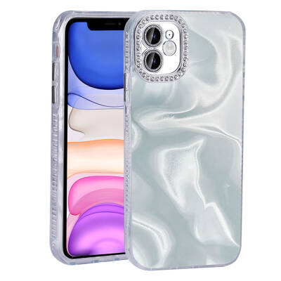 Apple iPhone 11 Case Airbag Shiny Stone Detail Design Zore Esila Cover White