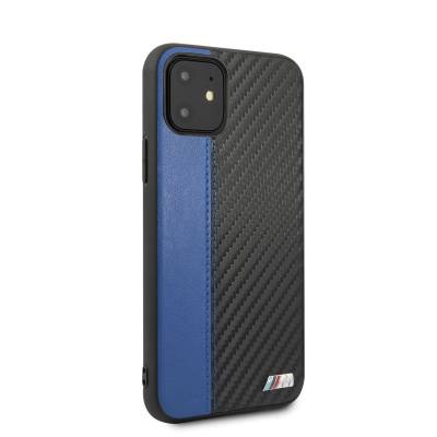 Apple iPhone 11 Case BMW Original Licensed PU Leather Carbon Striped Design Cover Blue