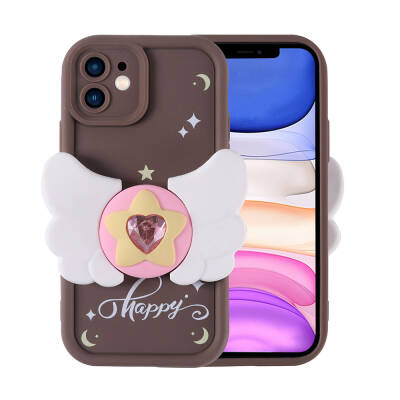 Apple iPhone 11 Case Camera Protected Figure Designed Zore Cover Koyu Kahve