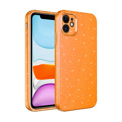 Apple iPhone 11 Case Camera Protected Glittery Luxury Zore Cotton Cover Orange