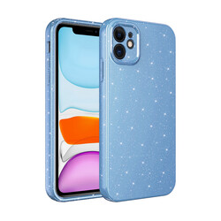 Apple iPhone 11 Case Camera Protected Glittery Luxury Zore Cotton Cover Light Blue