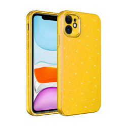 Apple iPhone 11 Case Camera Protected Glittery Luxury Zore Cotton Cover Yellow