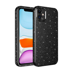 Apple iPhone 11 Case Camera Protected Glittery Luxury Zore Cotton Cover Black