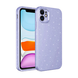 Apple iPhone 11 Case Camera Protected Glittery Luxury Zore Cotton Cover Lila