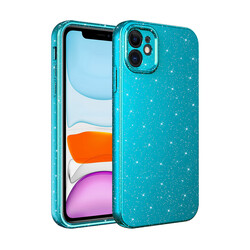 Apple iPhone 11 Case Camera Protected Glittery Luxury Zore Cotton Cover Turquoise
