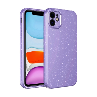 Apple iPhone 11 Case Camera Protected Glittery Luxury Zore Cotton Cover Purple