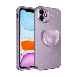 Apple iPhone 11 Case Camera Protected Glittery Pop Socket Luxury Zore Cotton Socket Cover Purple