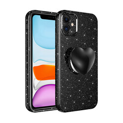 Apple iPhone 11 Case Camera Protected Glittery Pop Socket Luxury Zore Cotton Socket Cover Black