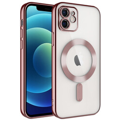 Apple iPhone 11 Case Camera Protected Magsafe Wireless Charger Zore Demre Cover Rose Gold