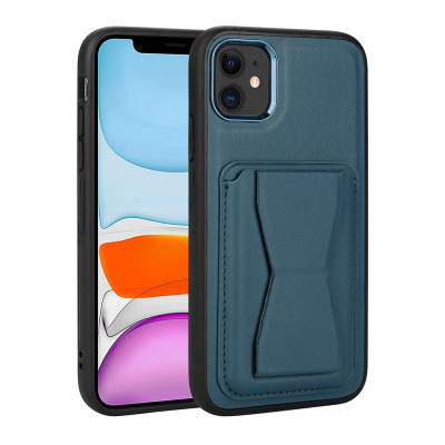 Apple iPhone 11 Case Card Holder Stand Pu Leather Zore Memo Cover Navy blue