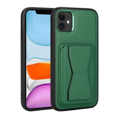 Apple iPhone 11 Case Card Holder Stand Pu Leather Zore Memo Cover Dark Green