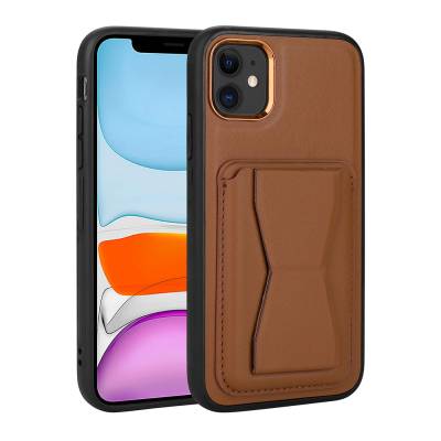 Apple iPhone 11 Case Card Holder Stand Pu Leather Zore Memo Cover Brown
