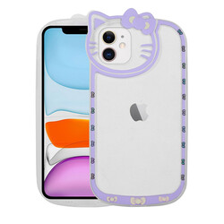 Apple iPhone 11 Case Cat Figured Transparent Hard Silicone Zore Kity Cover Lila