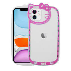 Apple iPhone 11 Case Cat Figured Transparent Hard Silicone Zore Kity Cover Dark Pink