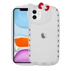 Apple iPhone 11 Case Cat Figured Transparent Hard Silicone Zore Kity Cover White