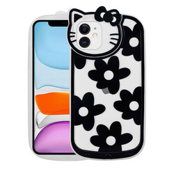 Apple iPhone 11 Case Cat Figured Transparent Hard Silicone Zore Kity Cover Siyah Çiçek