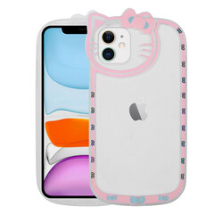 Apple iPhone 11 Case Cat Figured Transparent Hard Silicone Zore Kity Cover Pink