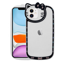 Apple iPhone 11 Case Cat Figured Transparent Hard Silicone Zore Kity Cover Black