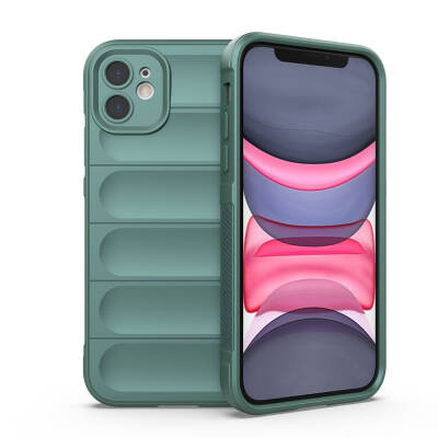 Apple iPhone 11 Case Flexible TPU Hollow Back Surface Design Zore Etnik Silicone Cover Dark Green