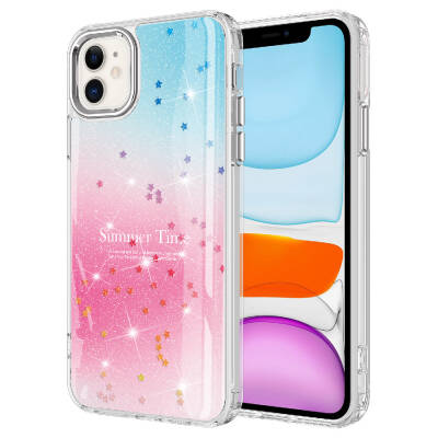 Apple iPhone 11 Case Glitter Patterned Shiny Zore Task Cover Pink