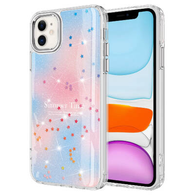 Apple iPhone 11 Case Glitter Patterned Shiny Zore Task Cover Blue