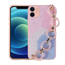 Apple iPhone 11 Case Glittery Patterned Hand Strap Holder Zore Elsa Silicone Cover Pink