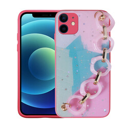 Apple iPhone 11 Case Glittery Patterned Hand Strap Holder Zore Elsa Silicone Cover Dark Pink