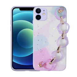 Apple iPhone 11 Case Glittery Patterned Hand Strap Holder Zore Elsa Silicone Cover Lila