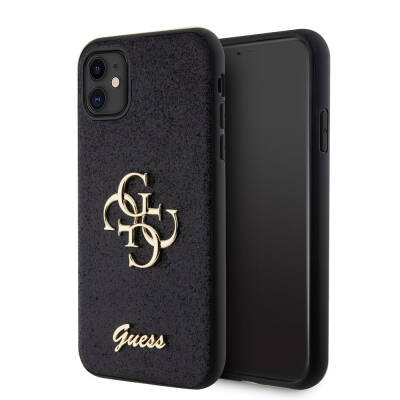 Apple iPhone 11 Case Guess Original Licensed 4G Large Metal Logo Glitter Cover Black