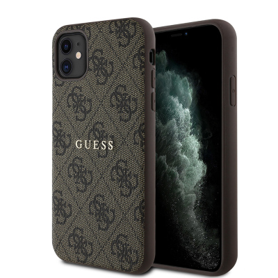 Apple iPhone 11 Case Guess Original Licensed 4G Patterned Text Logo Cover Brown