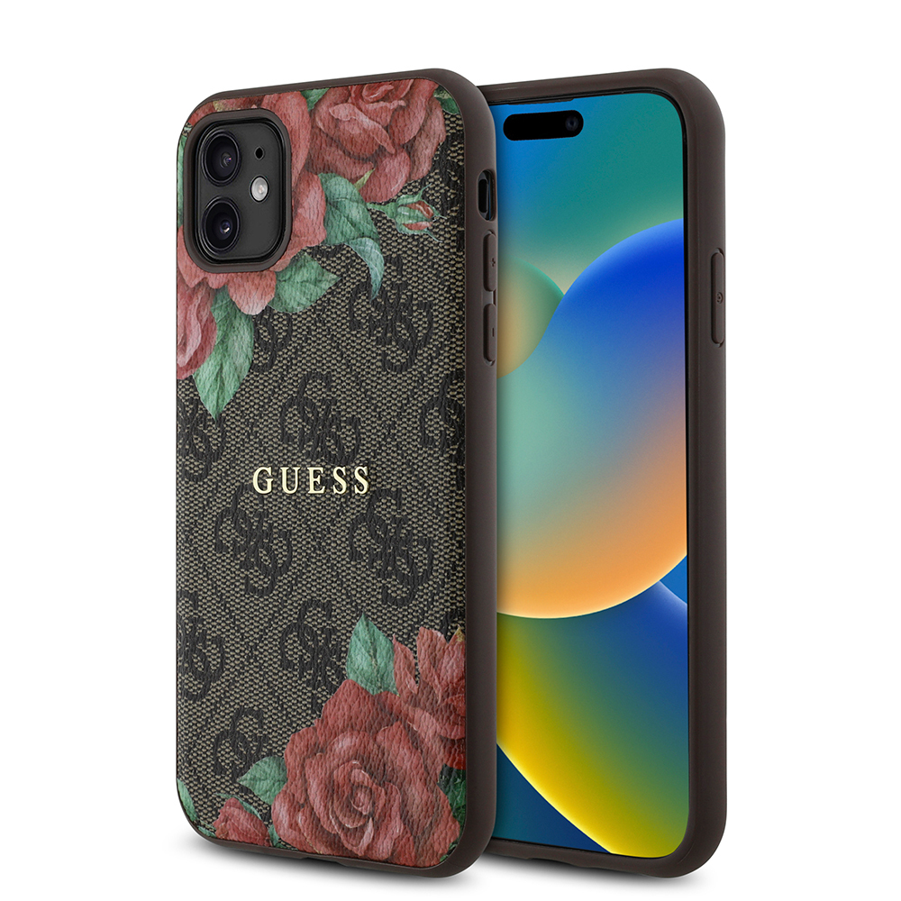 Apple iPhone 11 Case Guess Original Licensed Magsafe Compatible Rose Printed 4G Patterned Text Logo Cover - 2