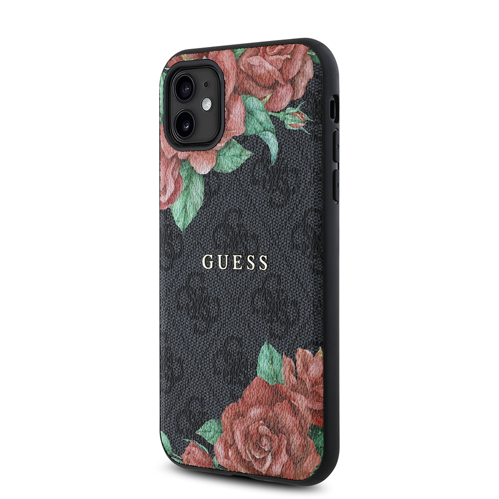 Apple iPhone 11 Case Guess Original Licensed Magsafe Compatible Rose Printed 4G Patterned Text Logo Cover - 11