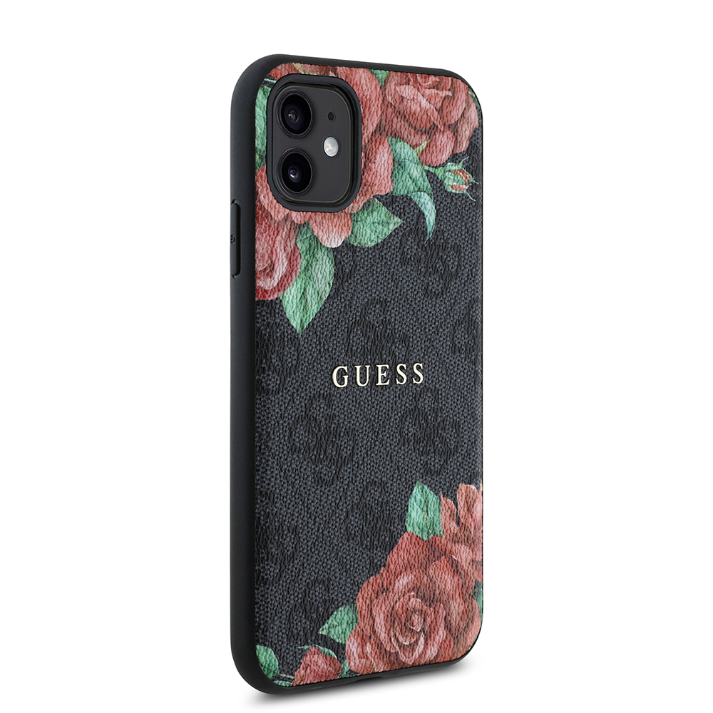 Apple iPhone 11 Case Guess Original Licensed Magsafe Compatible Rose Printed 4G Patterned Text Logo Cover - 13