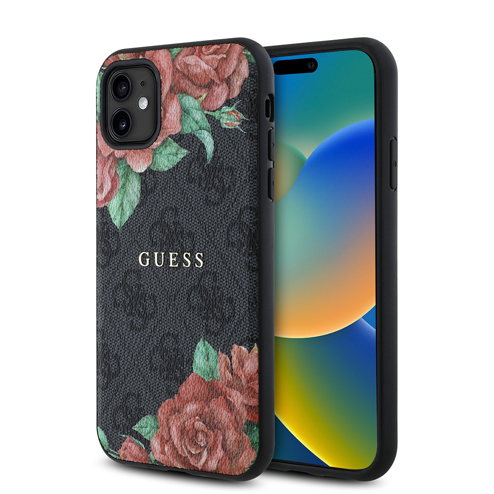 Apple iPhone 11 Case Guess Original Licensed Magsafe Compatible Rose Printed 4G Patterned Text Logo Cover - 3