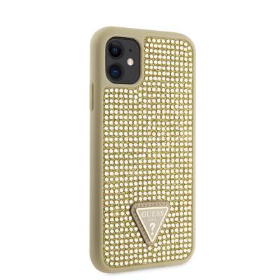 Apple iPhone 11 Case Guess Original Licensed Stone Back Surface Triangle Logo Cover Gold