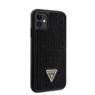 Apple iPhone 11 Case Guess Original Licensed Stone Back Surface Triangle Logo Cover Black