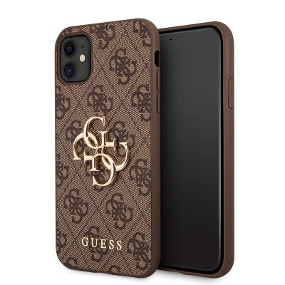 Apple iPhone 11 Case GUESS PU Leather Large Metal Logo Design Cover Brown