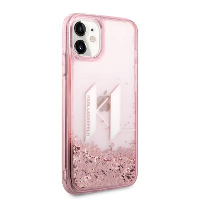 Apple iPhone 11 Case Karl Lagerfeld Liquid Glitter Design Cover Pink