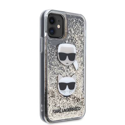 Apple iPhone 11 Case Karl Lagerfeld Liquid Glitter K&C Head Design Cover Gold