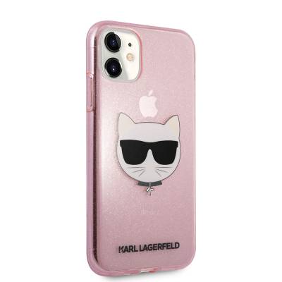 Apple iPhone 11 Case Karl Lagerfeld Transparent Choupette Head Design Cover Pink