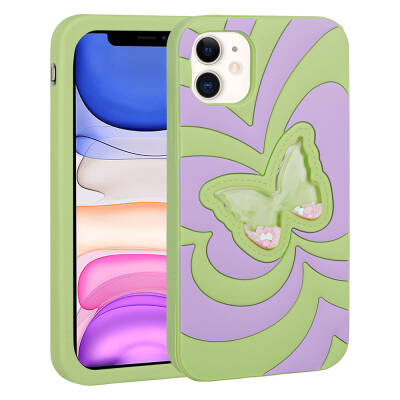 Apple iPhone 11 Case Liquid Glitter Butterfly Design Zore Vodena Cover Green