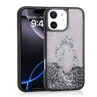 Apple iPhone 11 Case Liquid Glitter Transparent Back Surface Zore Keto Silicone Cover Black