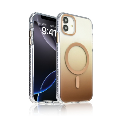 Apple iPhone 11 Case M-safe Charging Feature Transparent Color Transition Zore Toros Cover Gold