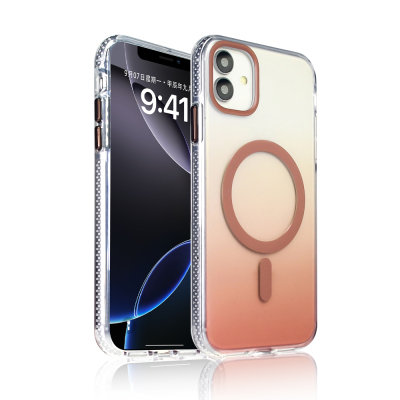 Apple iPhone 11 Case M-safe Charging Feature Transparent Color Transition Zore Toros Cover Rose Gold