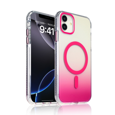 Apple iPhone 11 Case M-safe Charging Feature Transparent Color Transition Zore Toros Cover Rose Pembe